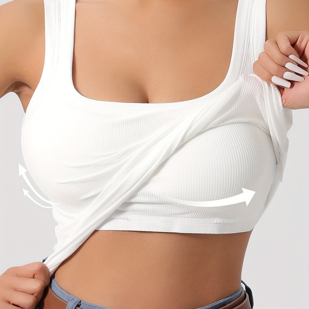 Women's Ribbed Top with Built-in Support | Square Neckline
