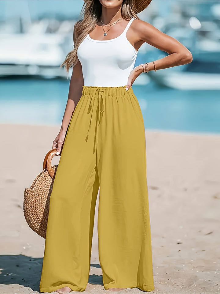 Women's Wide-Leg Pants with Drawstring | Beach Style