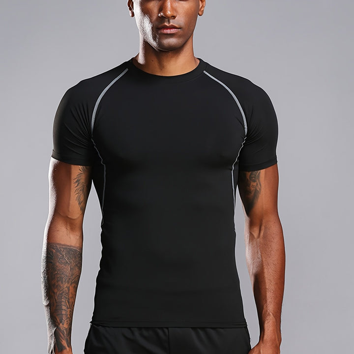 Męski T-Shirt Kompresyjny | Koszulka Skinny Fit z Krótkim Rękawem | Okrągły Dekolt | Sportowy Styl Treningowy