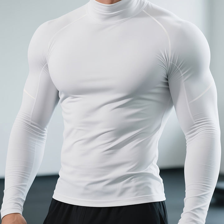 Men's Compression T-Shirt | Skinny Fit Long Sleeve Shirt | High Collar | Sporty Training Style