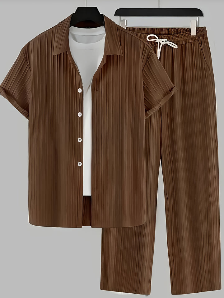 Men's Home Set | Shirt and Striped Pants Set | Regular Fit | Comfortable Relaxed Style