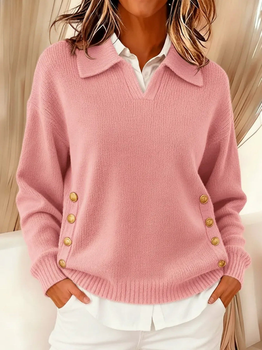 Damski sweter w serek z kołnierzem polo
