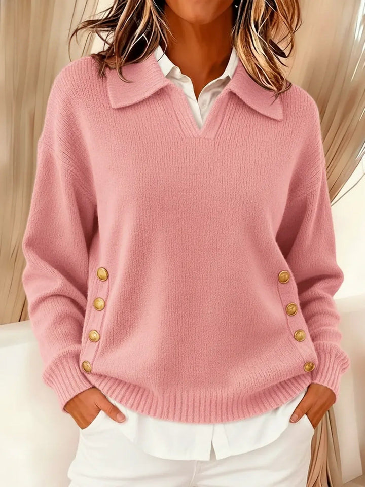 Damski sweter w serek z kołnierzem polo