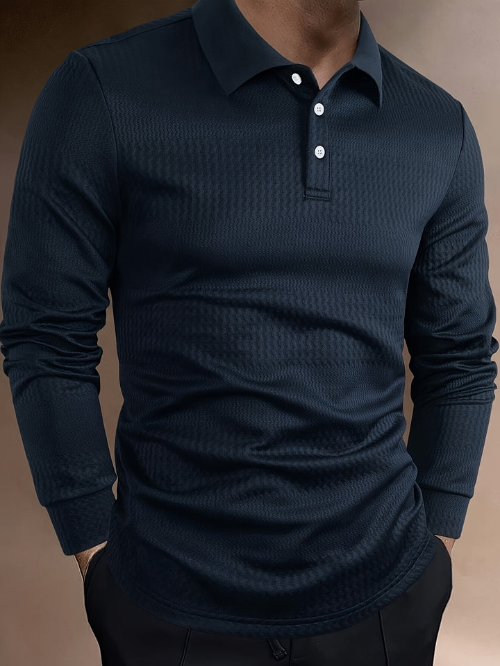 Men's Polo Shirt | Long Sleeve Polo Regular Fit | Textured Pattern | Casual Smart Style