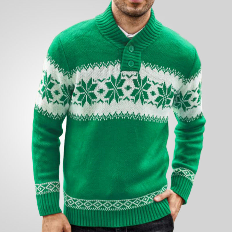 Męski zielony sweter z wzorem jacquard