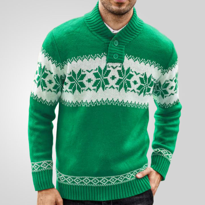 Męski zielony sweter z wzorem jacquard