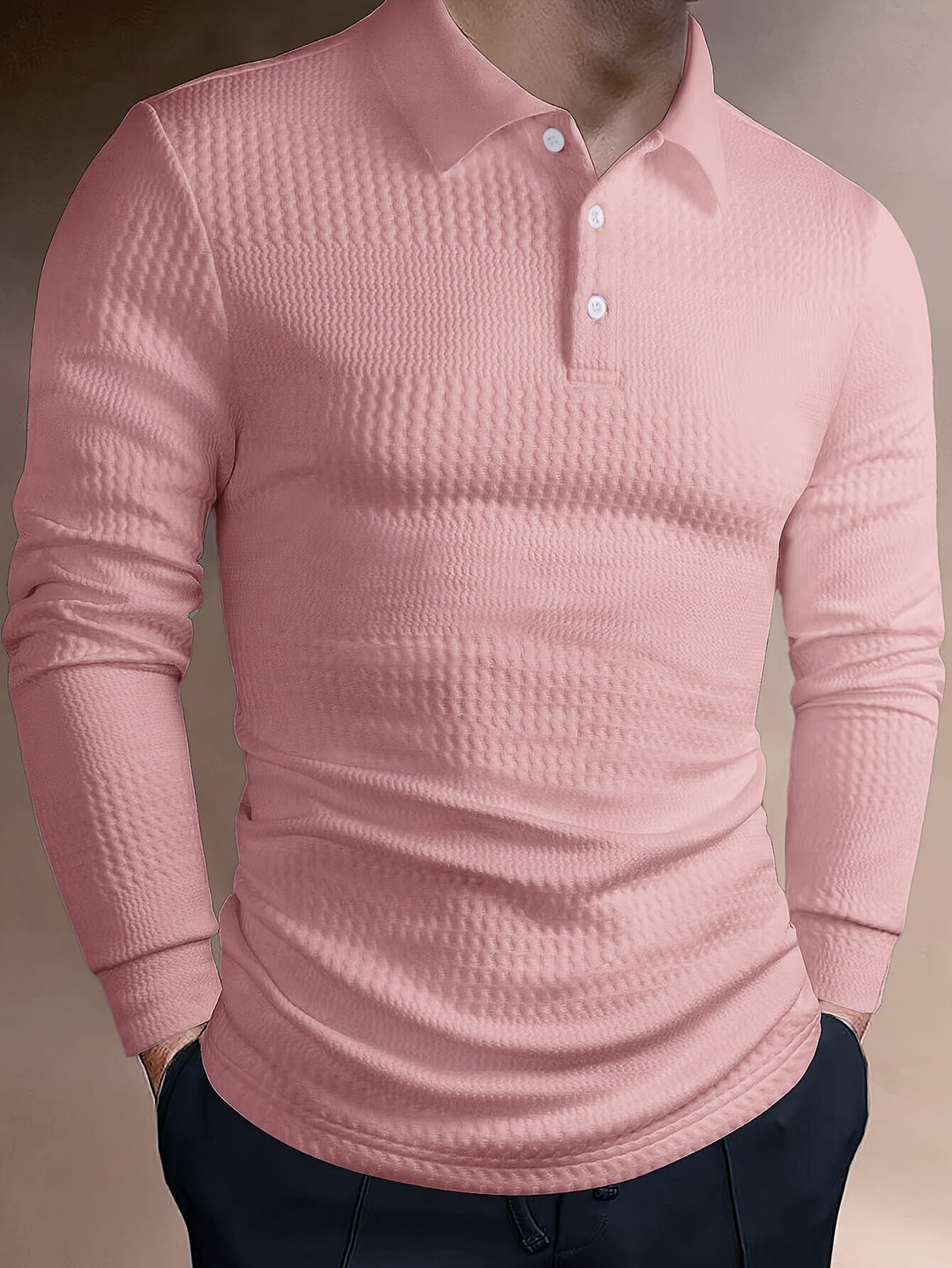Men's Long Sleeve Polo | Slim Fit Shirt | Textured Finish | Smart Casual Style