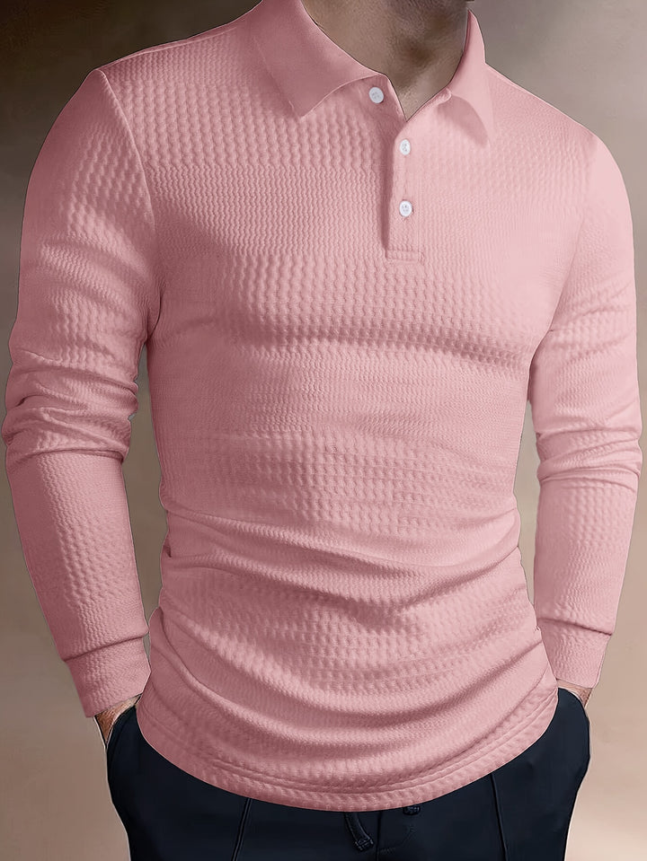 Men's Long Sleeve Polo | Slim Fit Shirt | Textured Finish | Smart Casual Style