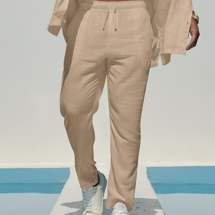 Men's Summer Beach Set Shirt with Buttons and Drawstring Waist Pants Set | Vacation Style