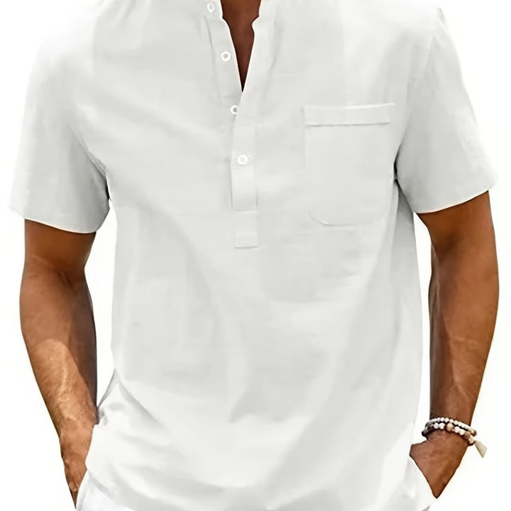 Men's Henley Shirt | Short Sleeve Regular Fit Shirt | Stand Collar | Summer Casual Style