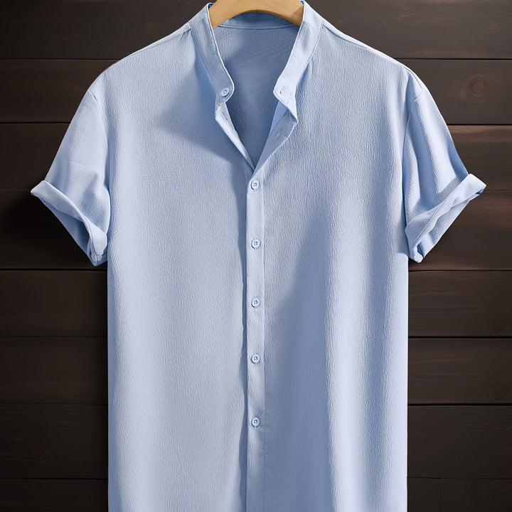 Men's Casual Shirt | Shirt with Stand Collar and Short Sleeves | Regular Fit | Relaxed Weekend Style