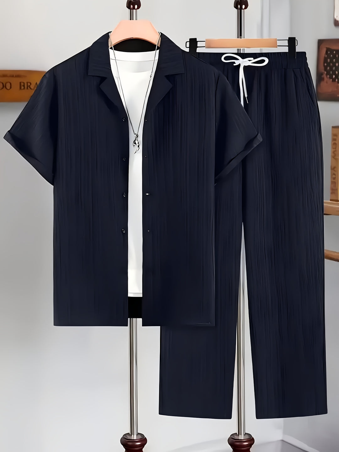 Men's Home Set | Shirt and Striped Pants Set | Regular Fit | Comfortable Relaxed Style