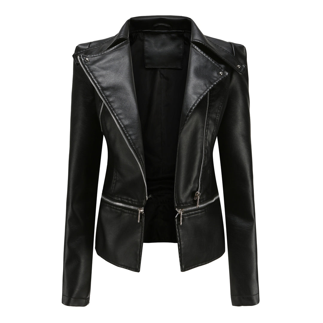 Damska kurtka motocyklowa slim fit z imitacji skóry