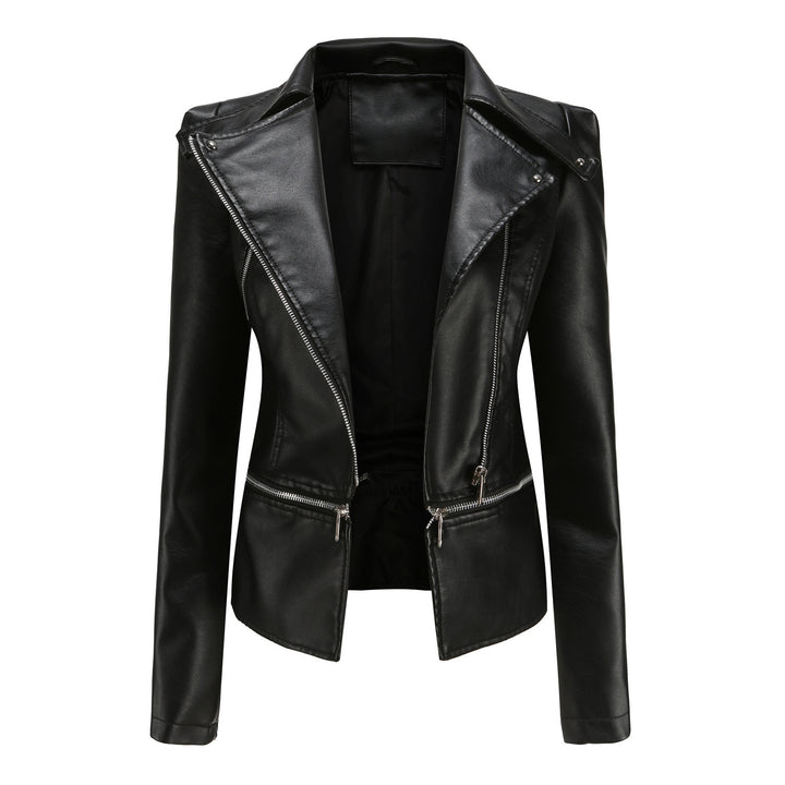 Damska kurtka motocyklowa slim fit z imitacji skóry