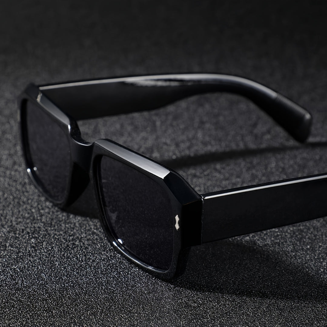 Men's Sunglasses Angular Rectangular Frame Distinctive Shape Wide Temples | Dark Lenses