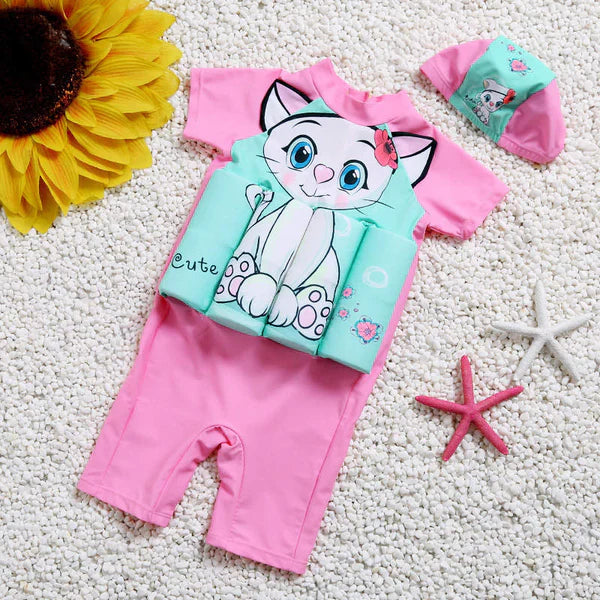 Children's Swimsuit with Buoyancy Vest | UV Swimwear | Short Sleeves | Beach and Pool