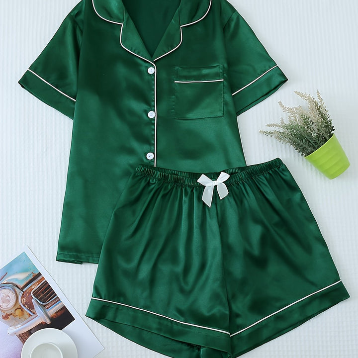 Women's Pajama Set with Buttons and Contrast Trim | Nightwear