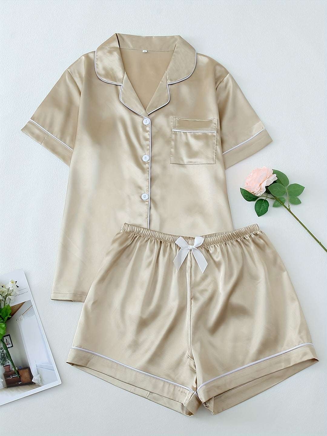 Women's Pajama Set with Buttons and Contrast Trim | Nightwear