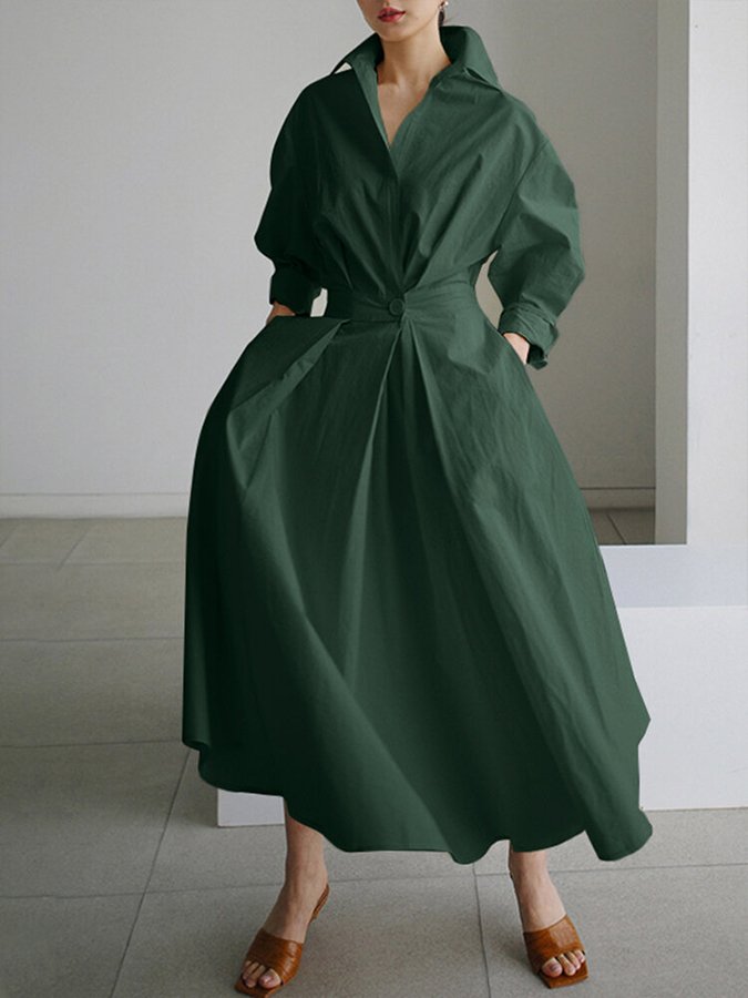 Women's Long Sleeve Dress with Waist Tie | Maxi