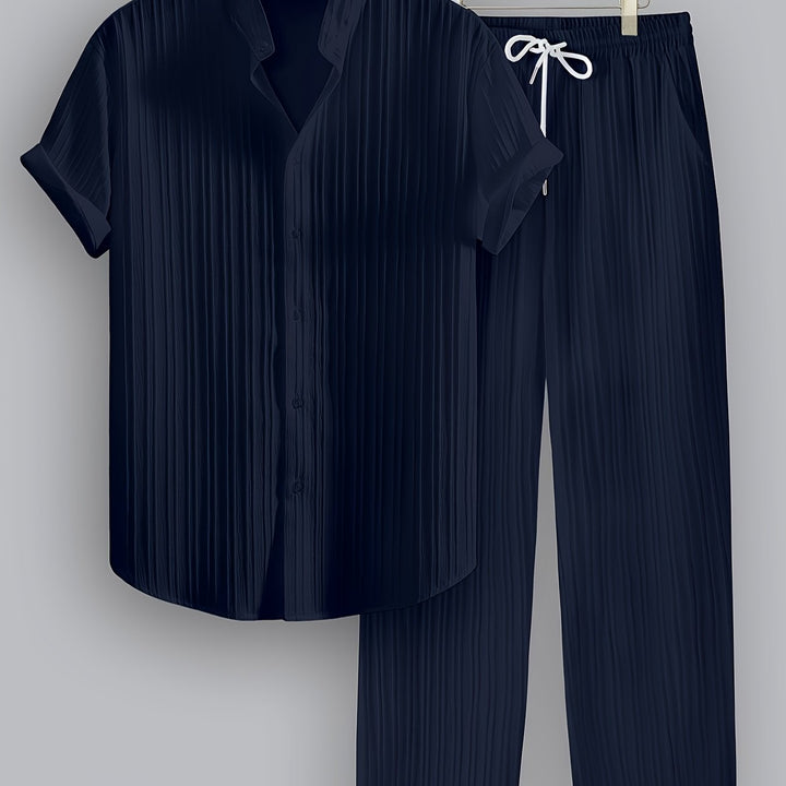 Men's Two-Piece Set | Shirt with Collar and Straight-Leg Pants | Fitted Outfit | Casual Everyday Style