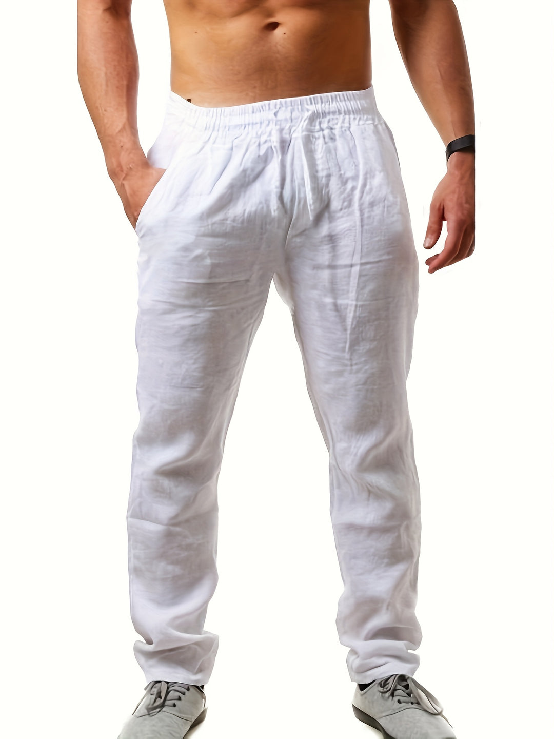 Men's Pants | Loose Fit Pants with Straight Leg | Waist Tie | Casual Summer Style