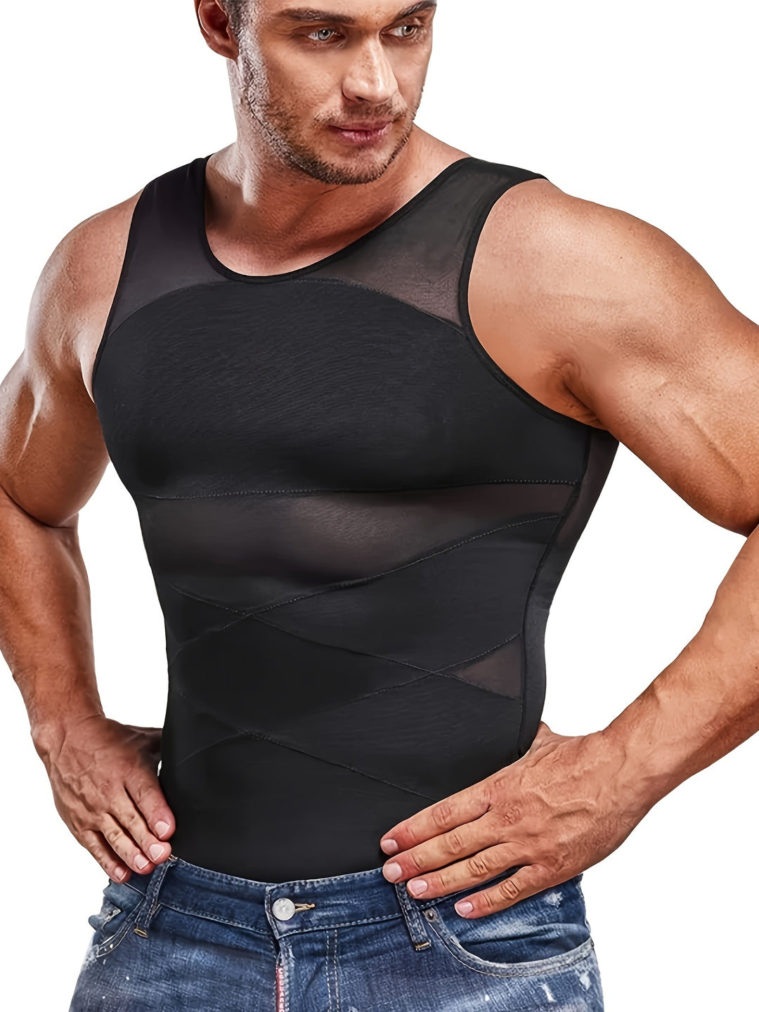 Men's Compression Shirt Shaping Abdomen Control Fitted Tank Top | Slim Fit