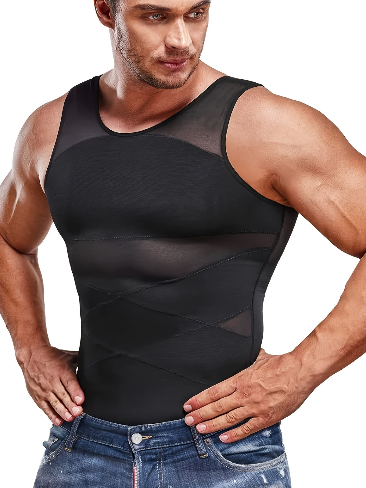 Męska Koszulka Kompresyjna Modelująca Kontrola Brzucha Dopasowany Tank Top | Obcisły Krój
