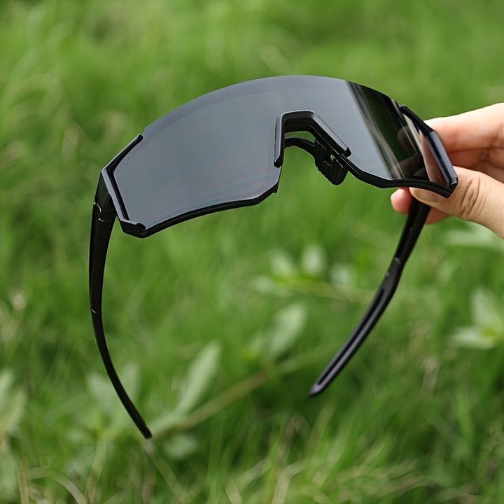 Męskie Okulary Przeciwsłoneczne Płaska Górna Linia Typ Maska Szeroki Wizjer Sportowa Oprawka | Ciemne Szkła
