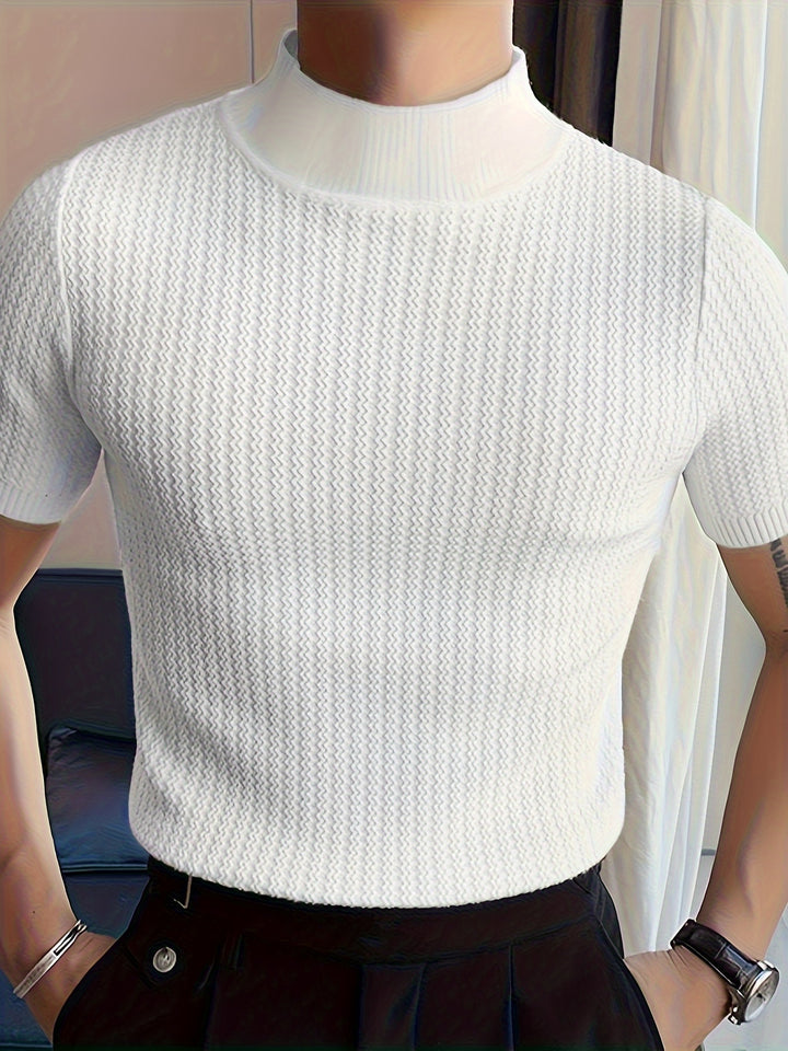 Męski T-Shirt | T-Shirt Skinny Fit z Wysokim Kołnierzem | Krótki Rękaw | Casualowy Styl na Co Dzień
