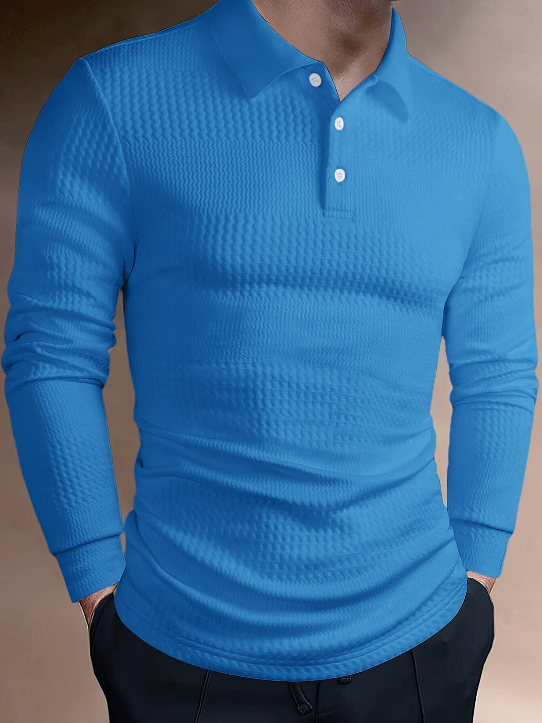 Men's Long Sleeve Polo | Slim Fit Shirt | Textured Finish | Smart Casual Style
