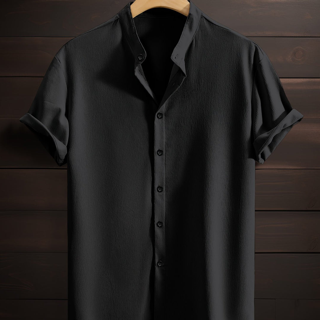 Men's Casual Shirt | Shirt with Stand Collar and Short Sleeves | Regular Fit | Relaxed Weekend Style