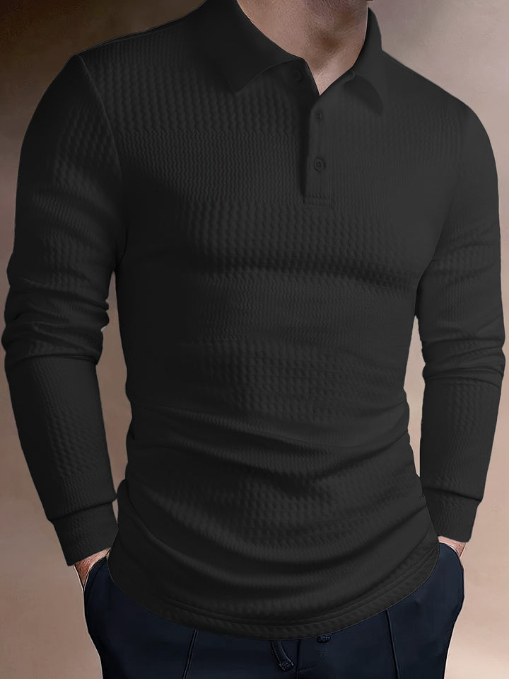 Men's Long Sleeve Polo | Slim Fit Shirt | Textured Finish | Smart Casual Style