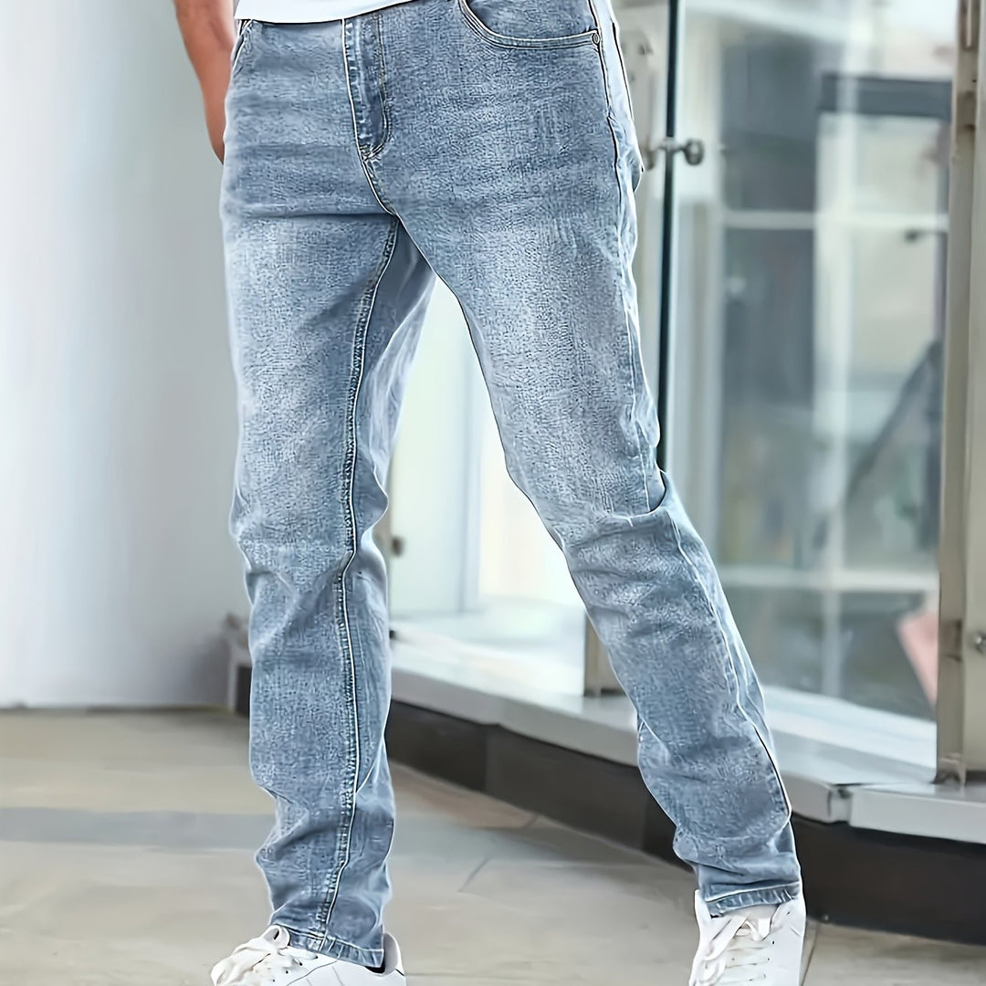 Męskie Jeansy Casual | Spodnie Regular Fit z Prostą Nogawką | Klasyczny Sprany Wygląd | Codzienny Styl