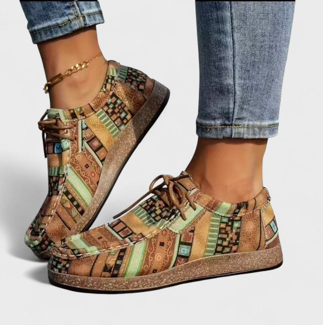 Seryphina | Women's Boho Lace-Up Sneakers with a Colorful Pattern, Round Toe, and Platform Sole