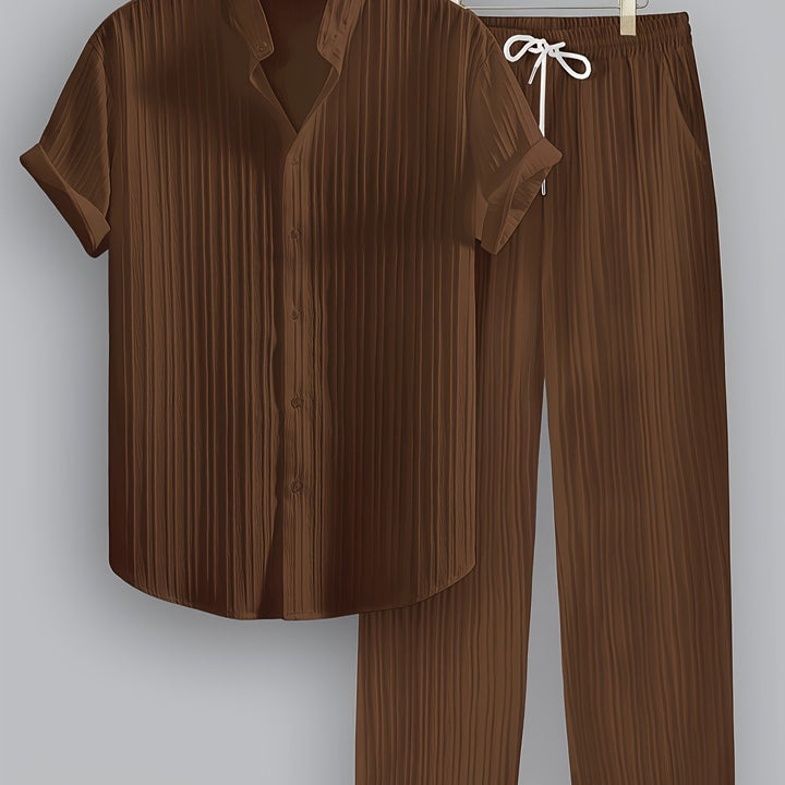 Men's Two-Piece Set | Shirt with Collar and Straight-Leg Pants | Fitted Outfit | Casual Everyday Style