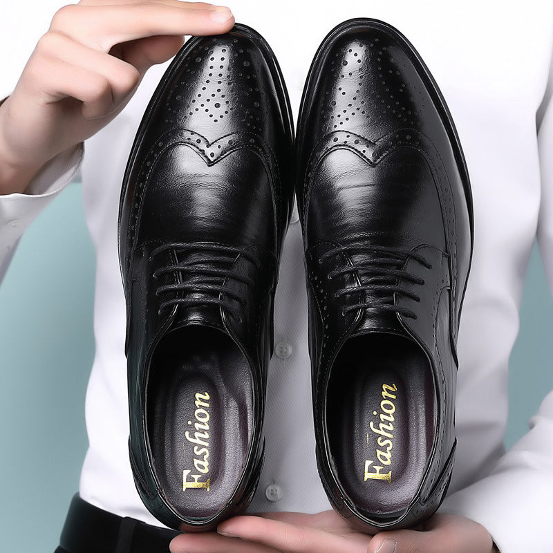 Męskie skórzane buty biznesowe z ażurowym wzorem