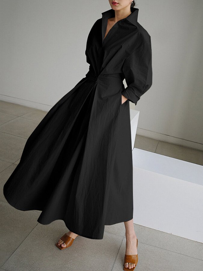 Women's Long Sleeve Dress with Waist Tie | Maxi