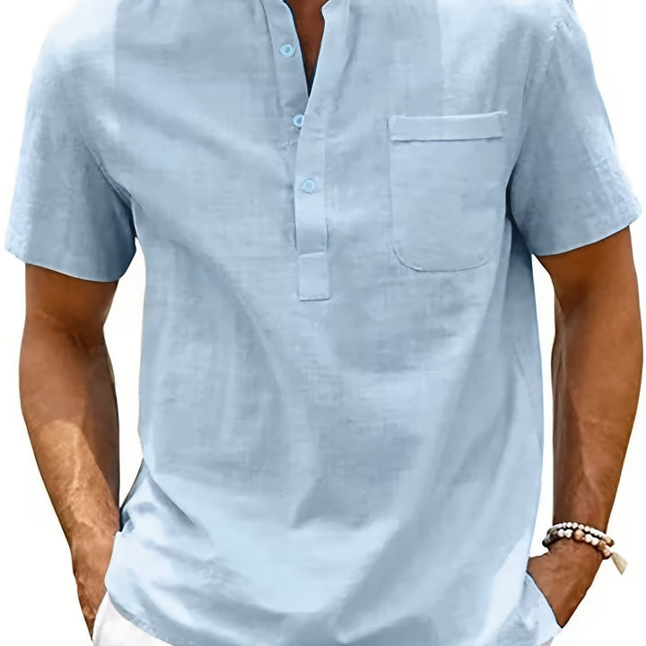 Men's Henley Shirt | Short Sleeve Regular Fit Shirt | Stand Collar | Summer Casual Style