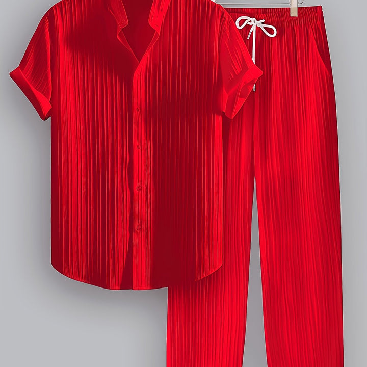 Men's Two-Piece Set | Shirt with Collar and Straight-Leg Pants | Fitted Outfit | Casual Everyday Style