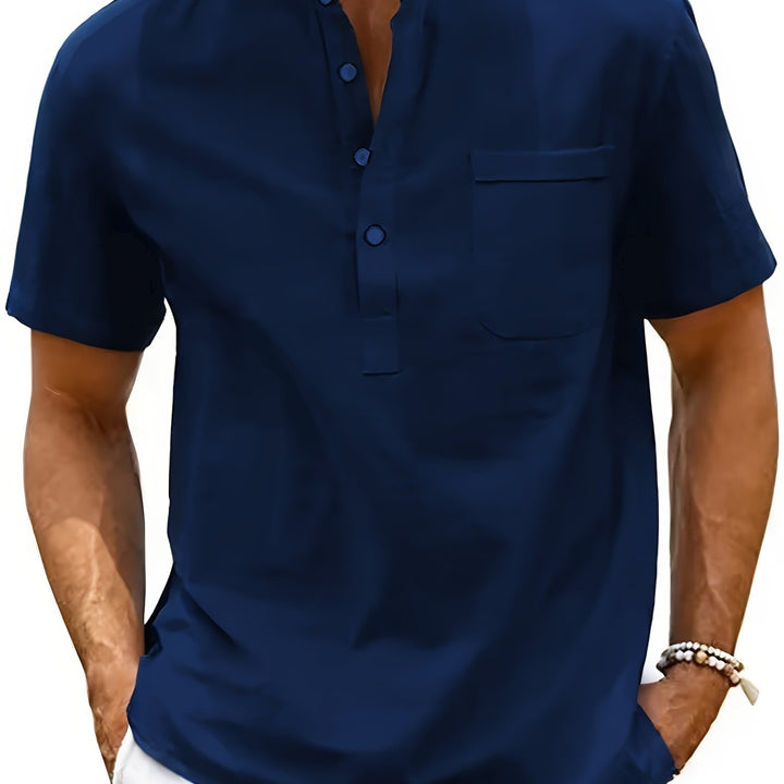 Men's Henley Shirt | Short Sleeve Regular Fit Shirt | Stand Collar | Summer Casual Style
