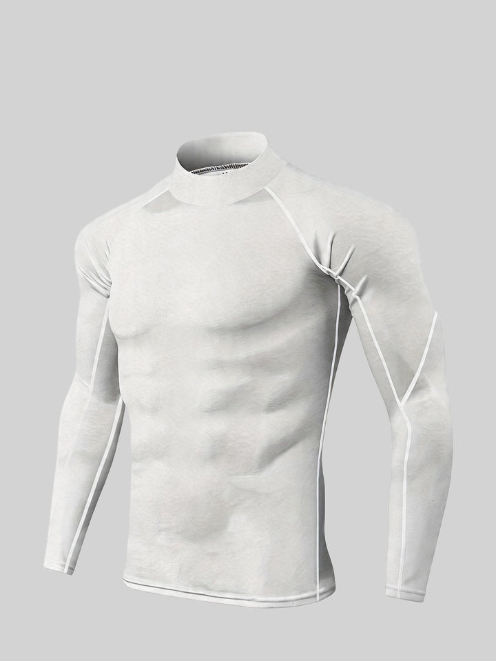 Men's Long Sleeve Shirt | Skinny Fit Top | Stand Collar | Sporty Training Style