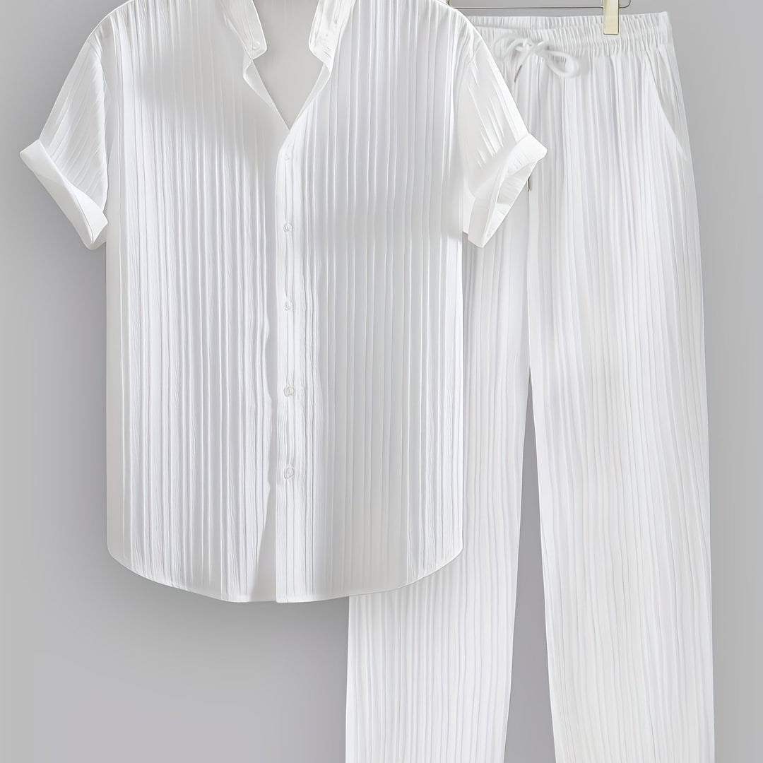 Men's Two-Piece Set | Shirt with Collar and Straight-Leg Pants | Fitted Outfit | Casual Everyday Style