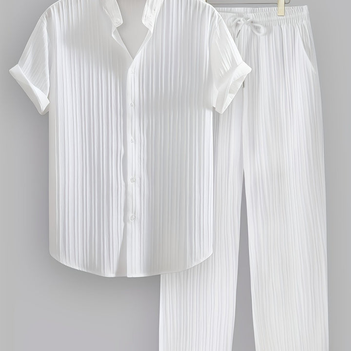 Men's Two-Piece Set | Shirt with Collar and Straight-Leg Pants | Fitted Outfit | Casual Everyday Style