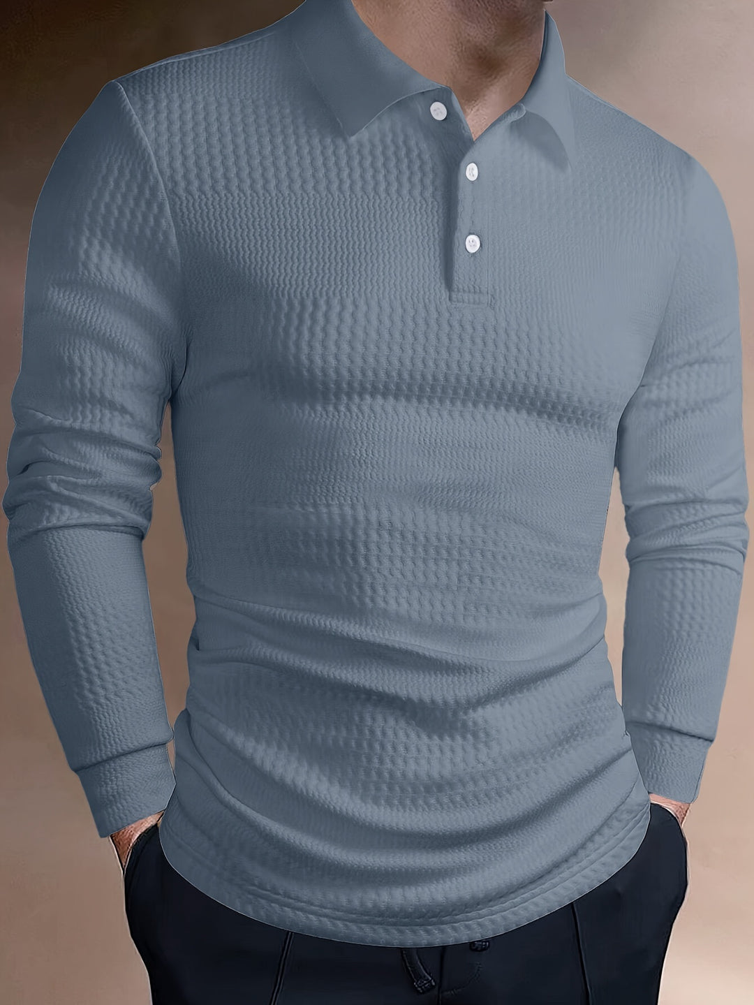 Men's Long Sleeve Polo | Slim Fit Shirt | Textured Finish | Smart Casual Style