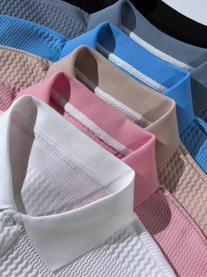 Men's Long Sleeve Polo | Slim Fit Shirt | Textured Finish | Smart Casual Style
