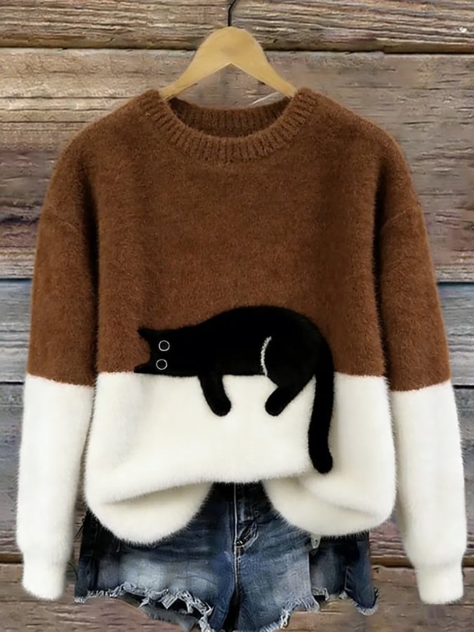 Damski sweter z motywem śpiącego kota