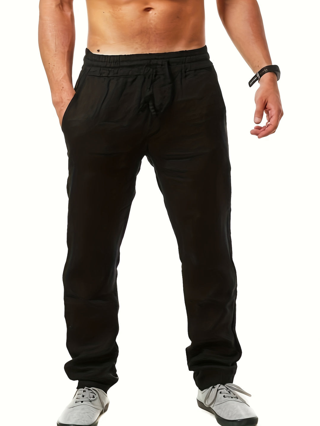 Men's Pants | Loose Fit Pants with Straight Leg | Waist Tie | Casual Summer Style