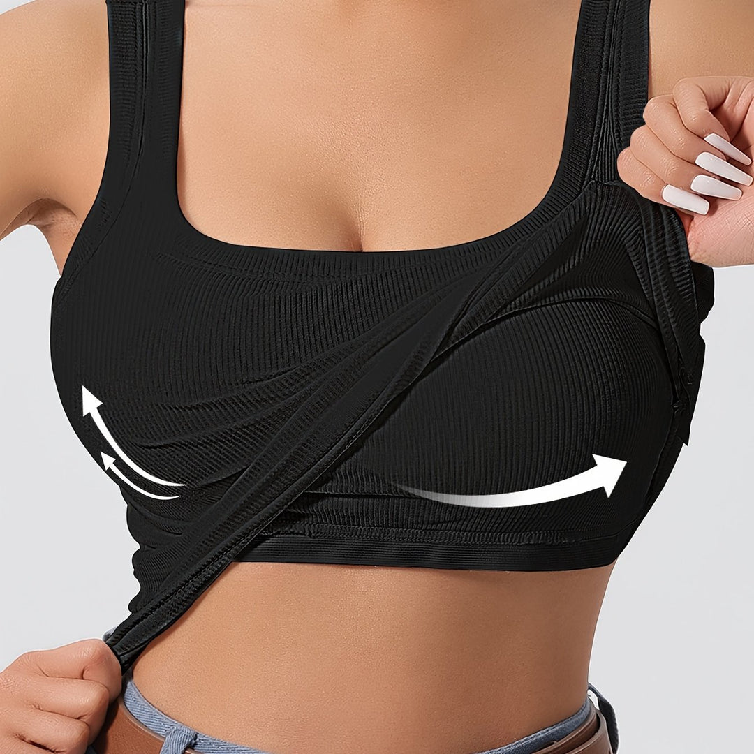 Women's Ribbed Top with Built-in Support | Square Neckline