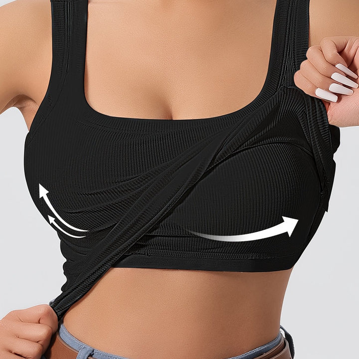 Women's Ribbed Top with Built-in Support | Square Neckline
