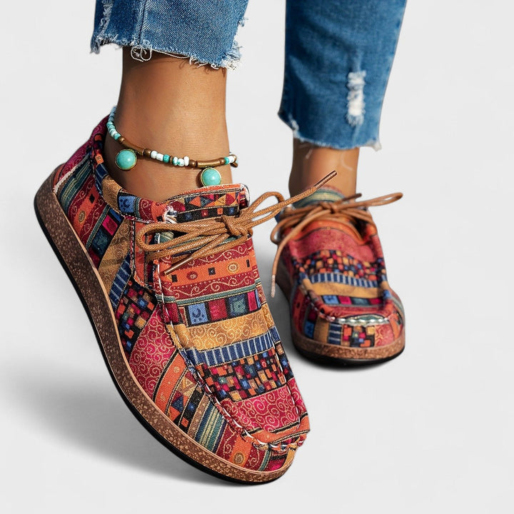 Seryphina | Women's Boho Lace-Up Sneakers with a Colorful Pattern, Round Toe, and Platform Sole